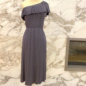 Slate Blue One Shoulder Stretchy Ruffle Dress